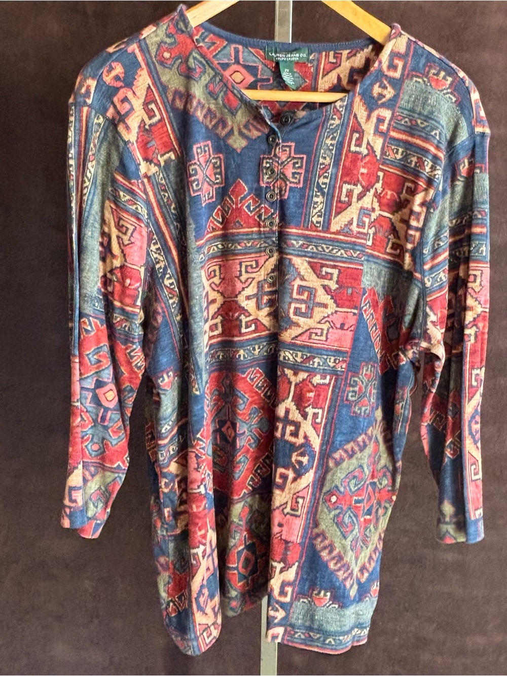 Lauren Jeans Company Ralph Lauren Vintage-Inspired Multicolor Henley Top Size 2X